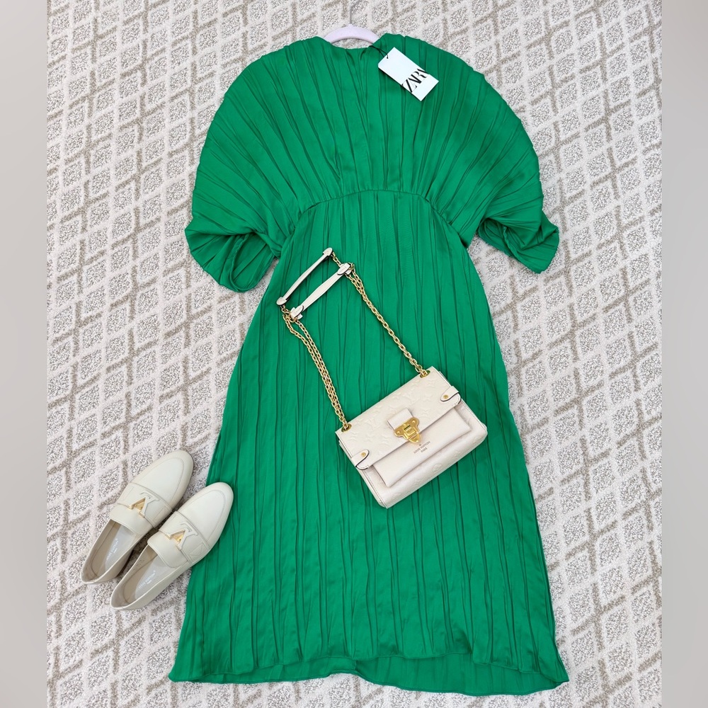 Zara Green Pleated Maxi Dress